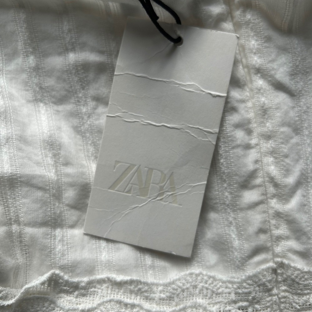 Zara Halter Large White Lace Ruffled Tiered Mini Dress Cottagecore Coquette Boho - Picture 5 of 9
